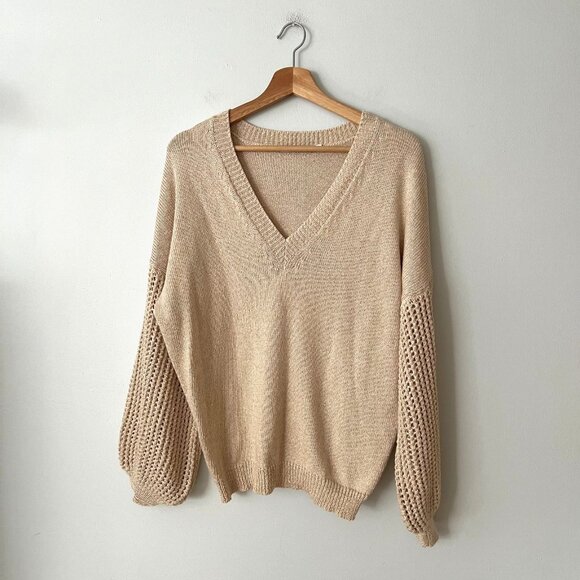 Summum Woman Amsterdam Beige Cotton Blend V-Neck Sweater Women's Size Large - Picture 1 of 10
